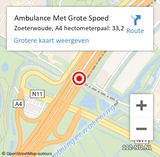 Locatie op kaart van de 112 melding: Ambulance Met Grote Spoed Naar Zoeterwoude, A4 hectometerpaal: 33,2 op 17 december 2021 16:34