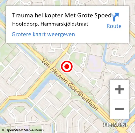 Locatie op kaart van de 112 melding: Trauma helikopter Met Grote Spoed Naar Hoofddorp, Hammarskjöldstraat op 17 december 2021 16:39