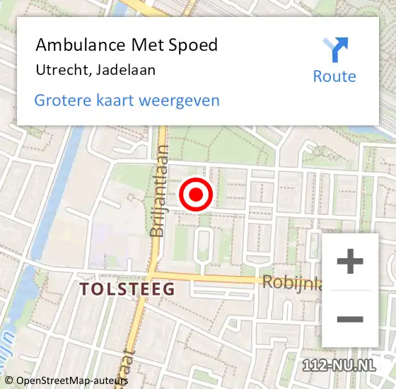 Locatie op kaart van de 112 melding: Ambulance Met Spoed Naar Utrecht, Jadelaan op 2 juli 2014 16:00