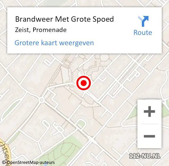 Locatie op kaart van de 112 melding: Brandweer Met Grote Spoed Naar Zeist, Promenade op 17 december 2021 17:05