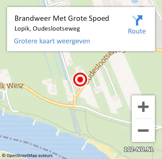 Locatie op kaart van de 112 melding: Brandweer Met Grote Spoed Naar Lopik, Oudeslootseweg op 17 december 2021 17:09