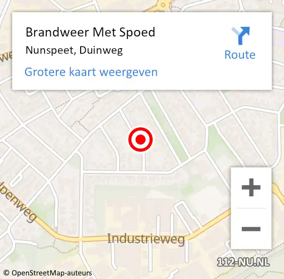 Locatie op kaart van de 112 melding: Brandweer Met Spoed Naar Nunspeet, Duinweg op 17 december 2021 17:13