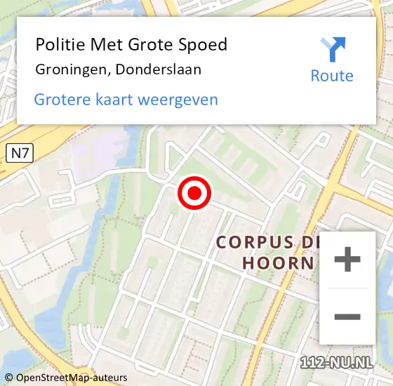 Locatie op kaart van de 112 melding: Politie Met Grote Spoed Naar Groningen, Donderslaan op 17 december 2021 17:17