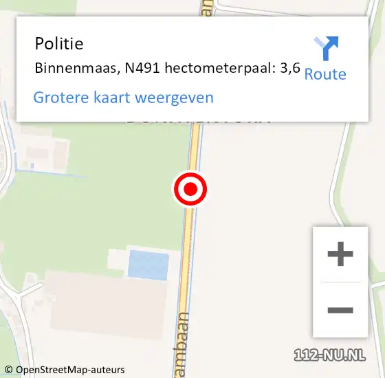 Locatie op kaart van de 112 melding: Politie Binnenmaas, N491 hectometerpaal: 3,6 op 17 december 2021 17:25
