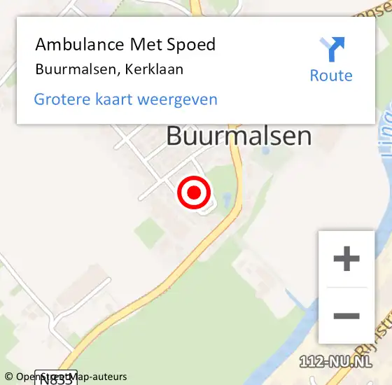 Locatie op kaart van de 112 melding: Ambulance Met Spoed Naar Buurmalsen, Kerklaan op 17 december 2021 18:01