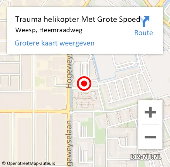 Locatie op kaart van de 112 melding: Trauma helikopter Met Grote Spoed Naar Weesp, Heemraadweg op 17 december 2021 18:01