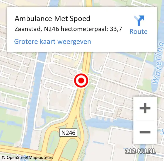 Locatie op kaart van de 112 melding: Ambulance Met Spoed Naar Zaanstad, N246 hectometerpaal: 33,7 op 17 december 2021 18:05