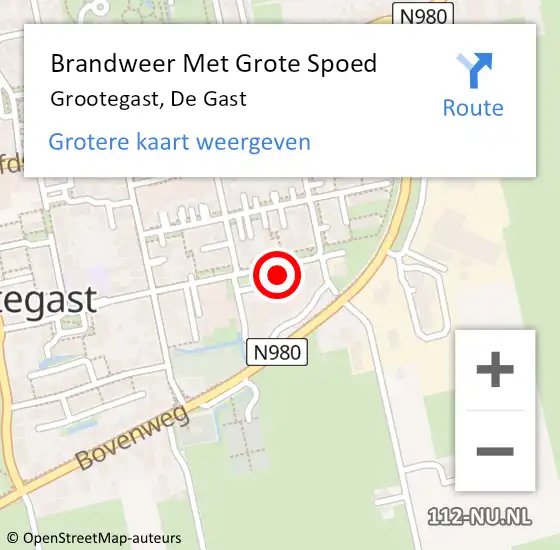 Locatie op kaart van de 112 melding: Brandweer Met Grote Spoed Naar Grootegast, De Gast op 17 december 2021 18:06