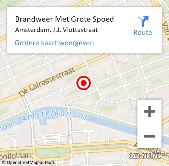 Locatie op kaart van de 112 melding: Brandweer Met Grote Spoed Naar Amsterdam, J.J. Viottastraat op 17 december 2021 18:17