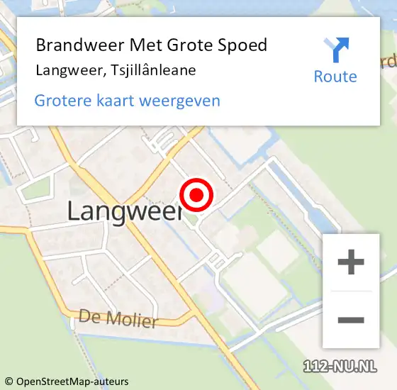 Locatie op kaart van de 112 melding: Brandweer Met Grote Spoed Naar Langweer, Tsjillânleane op 17 december 2021 18:34