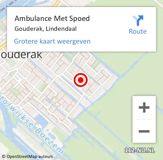 Locatie op kaart van de 112 melding: Ambulance Met Spoed Naar Gouderak, Lindendaal op 17 december 2021 18:48