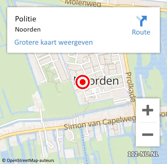 Locatie op kaart van de 112 melding: Politie Noorden op 2 juli 2014 16:11