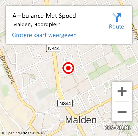 Locatie op kaart van de 112 melding: Ambulance Met Spoed Naar Malden, Noordplein op 17 december 2021 19:08