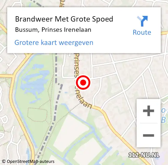 Locatie op kaart van de 112 melding: Brandweer Met Grote Spoed Naar Bussum, Prinses Irenelaan op 17 december 2021 19:11