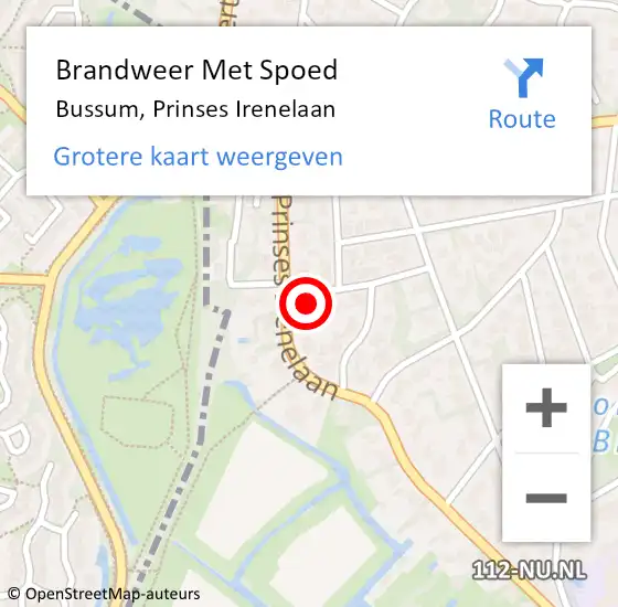 Locatie op kaart van de 112 melding: Brandweer Met Spoed Naar Bussum, Prinses Irenelaan op 17 december 2021 19:49