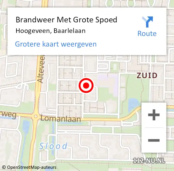 Locatie op kaart van de 112 melding: Brandweer Met Grote Spoed Naar Hoogeveen, Baarlelaan op 17 december 2021 20:14