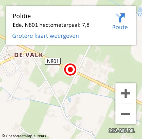 Locatie op kaart van de 112 melding: Politie Ede, N801 hectometerpaal: 7,8 op 17 december 2021 20:17