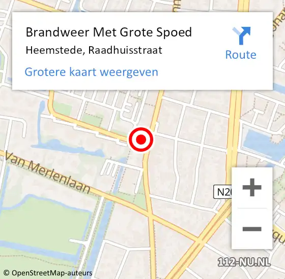 Locatie op kaart van de 112 melding: Brandweer Met Grote Spoed Naar Heemstede, Raadhuisstraat op 17 december 2021 20:28