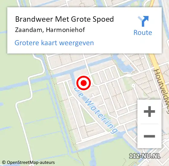 Locatie op kaart van de 112 melding: Brandweer Met Grote Spoed Naar Zaandam, Harmoniehof op 17 december 2021 20:55