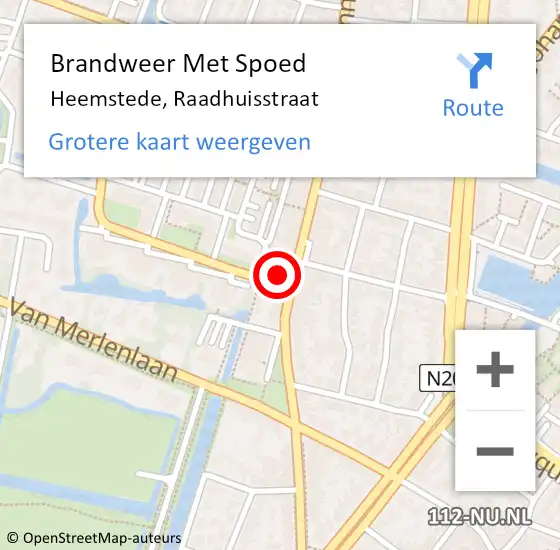 Locatie op kaart van de 112 melding: Brandweer Met Spoed Naar Heemstede, Raadhuisstraat op 17 december 2021 21:04