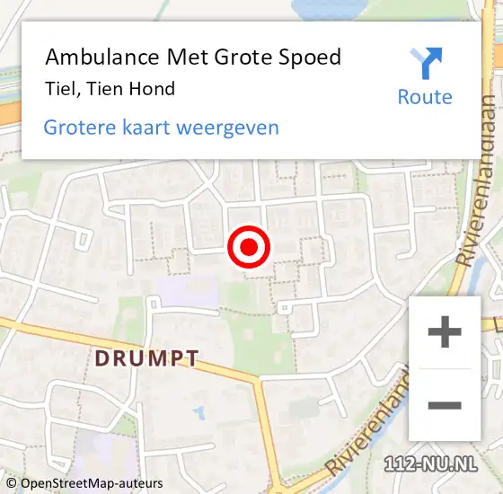 Locatie op kaart van de 112 melding: Ambulance Met Grote Spoed Naar Tiel, Tien Hond op 17 december 2021 21:46