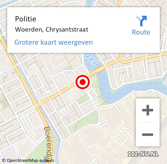 Locatie op kaart van de 112 melding: Politie Woerden, Chrysantstraat op 17 december 2021 21:51