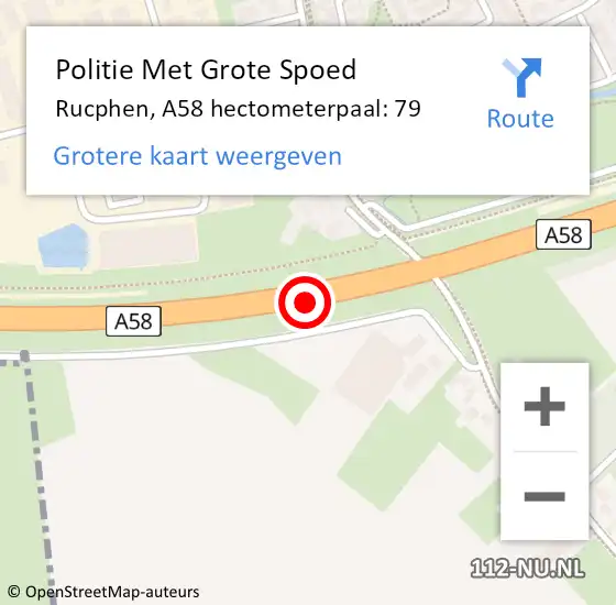 Locatie op kaart van de 112 melding: Politie Met Grote Spoed Naar Rucphen, A58 hectometerpaal: 79 op 17 december 2021 21:56