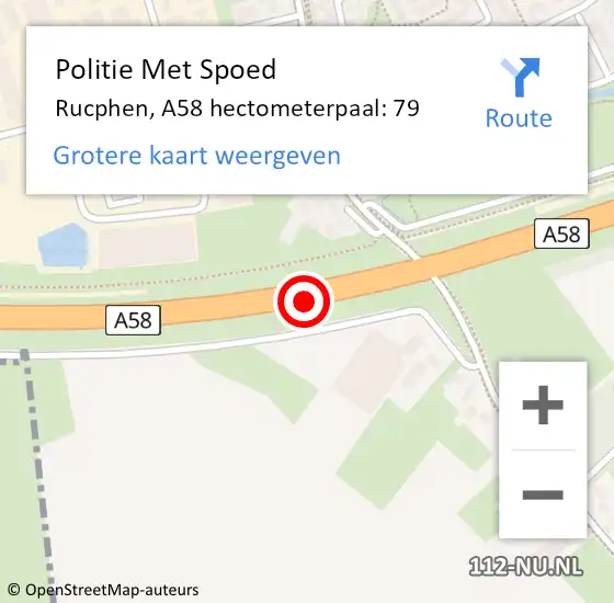 Locatie op kaart van de 112 melding: Politie Met Spoed Naar Rucphen, A58 hectometerpaal: 79 op 17 december 2021 21:56