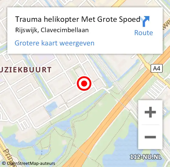 Locatie op kaart van de 112 melding: Trauma helikopter Met Grote Spoed Naar Rijswijk, Clavecimbellaan op 17 december 2021 23:12