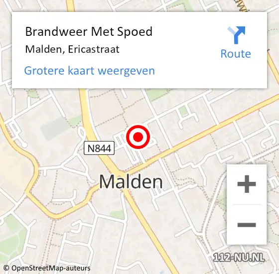 Locatie op kaart van de 112 melding: Brandweer Met Spoed Naar Malden, Ericastraat op 17 december 2021 23:14