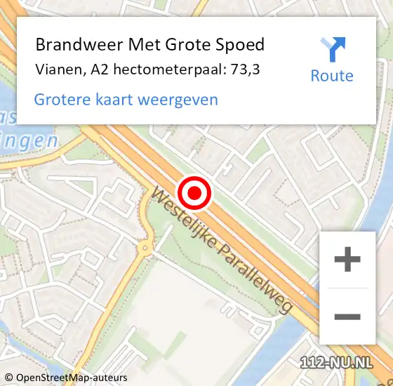 Locatie op kaart van de 112 melding: Brandweer Met Grote Spoed Naar Vianen, A2 hectometerpaal: 73,3 op 17 december 2021 23:21