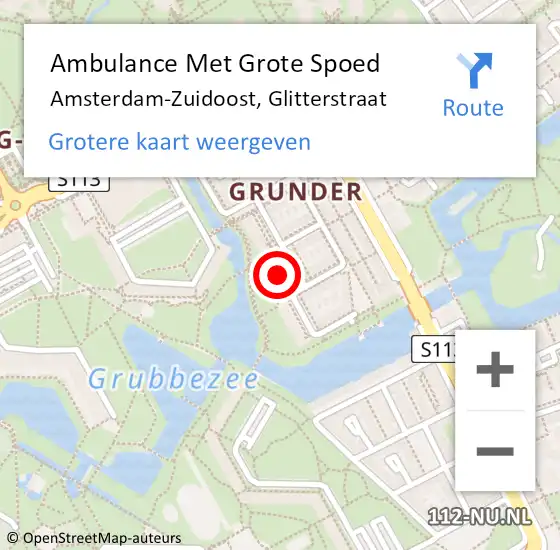Locatie op kaart van de 112 melding: Ambulance Met Grote Spoed Naar Amsterdam-Zuidoost, Glitterstraat op 17 december 2021 23:52