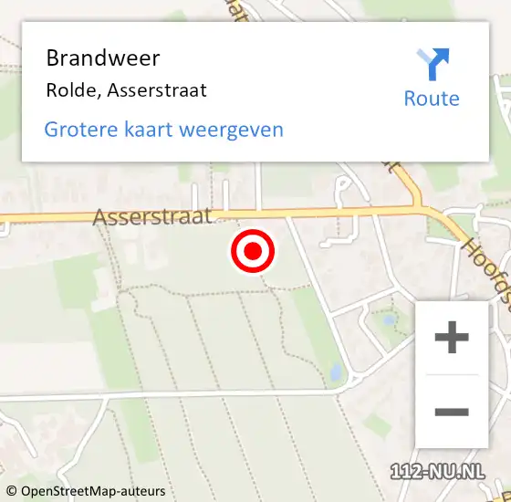 Locatie op kaart van de 112 melding: Brandweer Rolde, Asserstraat op 18 december 2021 00:11