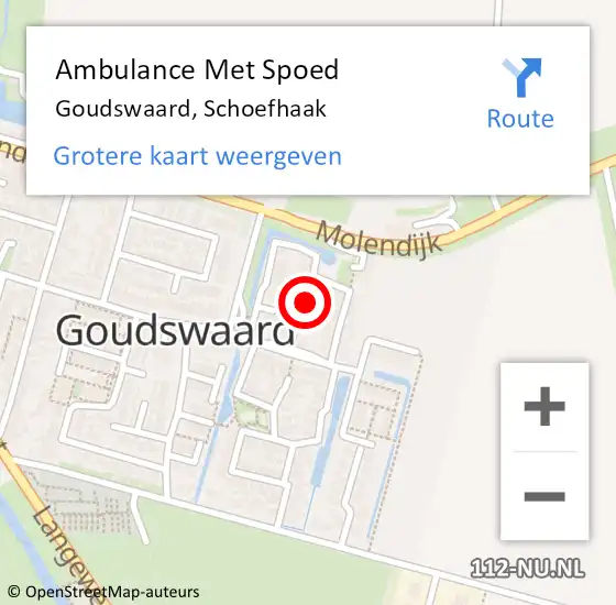 Locatie op kaart van de 112 melding: Ambulance Met Spoed Naar Goudswaard, Schoefhaak op 18 december 2021 00:31