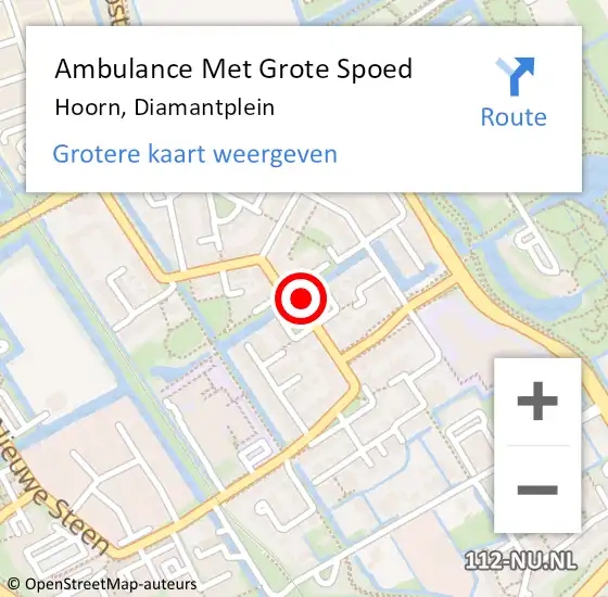 Locatie op kaart van de 112 melding: Ambulance Met Grote Spoed Naar Hoorn, Diamantplein op 18 december 2021 01:15