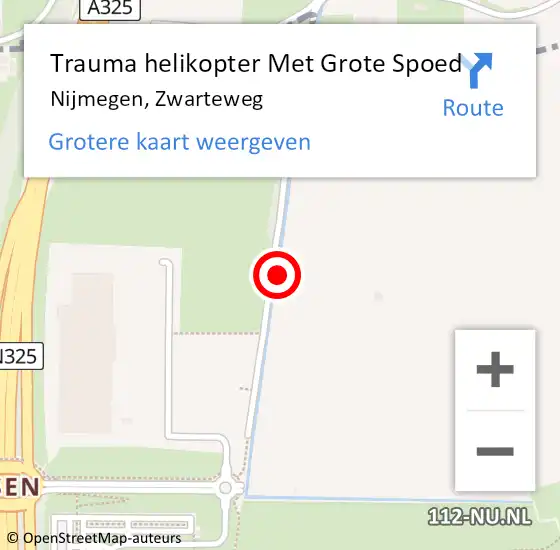 Locatie op kaart van de 112 melding: Trauma helikopter Met Grote Spoed Naar Nijmegen, Zwarteweg op 18 december 2021 01:34