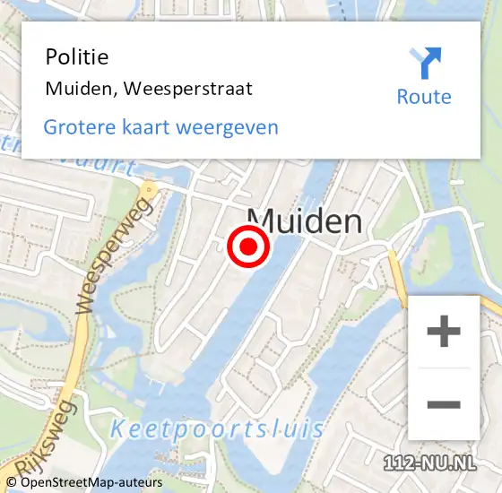 Locatie op kaart van de 112 melding: Politie Muiden, Weesperstraat op 18 december 2021 02:06