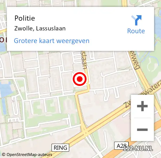 Locatie op kaart van de 112 melding: Politie Zwolle, Lassuslaan op 18 december 2021 02:17