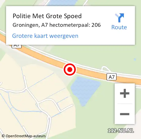 Locatie op kaart van de 112 melding: Politie Met Grote Spoed Naar Groningen, A7 hectometerpaal: 206 op 18 december 2021 02:21