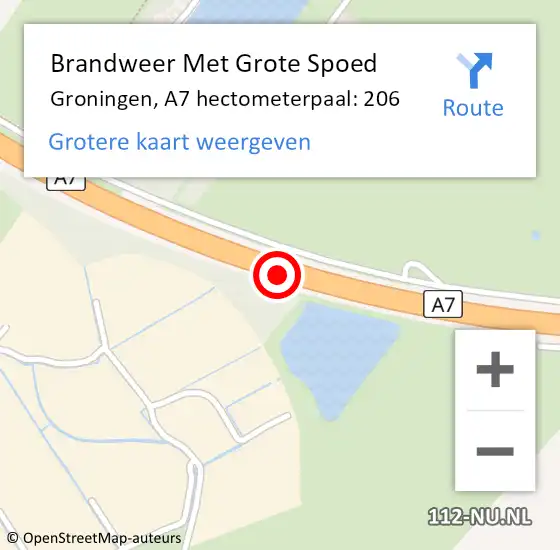 Locatie op kaart van de 112 melding: Brandweer Met Grote Spoed Naar Groningen, A7 hectometerpaal: 206 op 18 december 2021 02:23