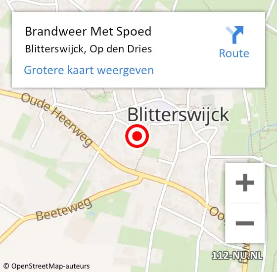 Locatie op kaart van de 112 melding: Brandweer Met Spoed Naar Blitterswijck, Op den Dries op 18 december 2021 03:15