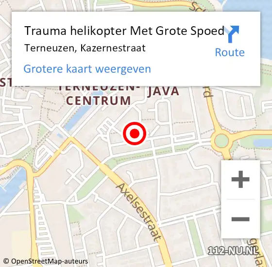 Locatie op kaart van de 112 melding: Trauma helikopter Met Grote Spoed Naar Terneuzen, Kazernestraat op 18 december 2021 03:28