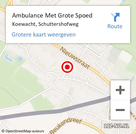 Locatie op kaart van de 112 melding: Ambulance Met Grote Spoed Naar Koewacht, Schuttershofweg op 2 juli 2014 16:40