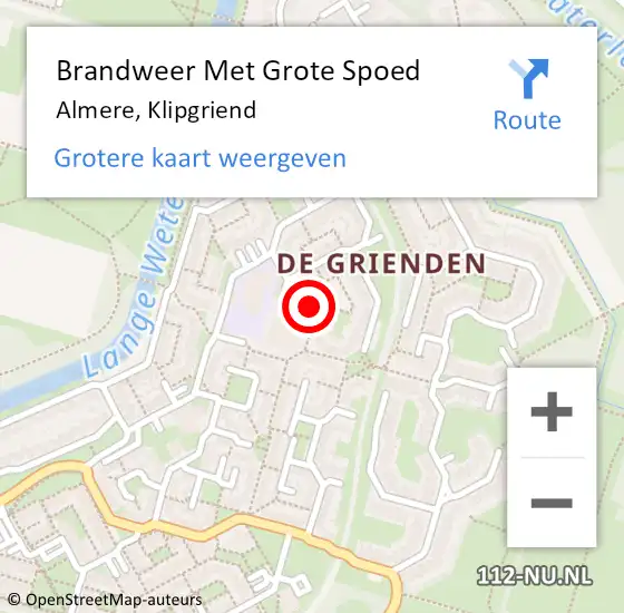 Locatie op kaart van de 112 melding: Brandweer Met Grote Spoed Naar Almere, Klipgriend op 18 december 2021 03:43