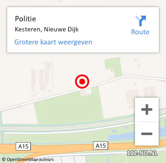 Locatie op kaart van de 112 melding: Politie Kesteren, Nieuwe Dijk op 18 december 2021 06:36