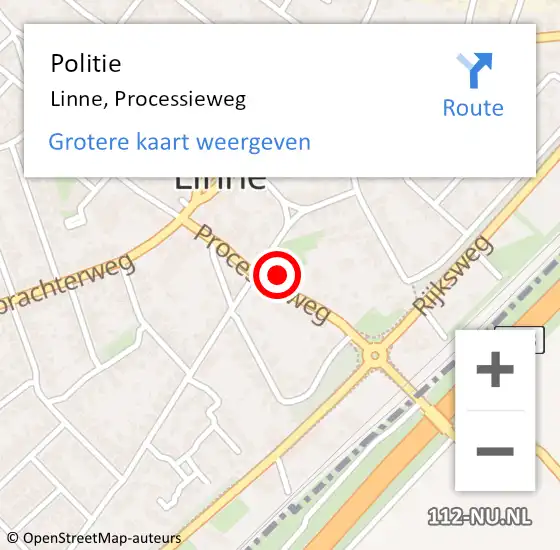 Locatie op kaart van de 112 melding: Politie Linne, Processieweg op 18 december 2021 09:10