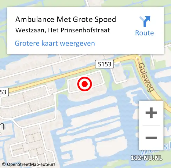 Locatie op kaart van de 112 melding: Ambulance Met Grote Spoed Naar Westzaan, Het Prinsenhofstraat op 18 december 2021 09:13