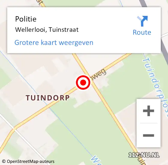 Locatie op kaart van de 112 melding: Politie Wellerlooi, Tuinstraat op 18 december 2021 09:41