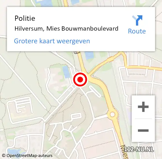 Locatie op kaart van de 112 melding: Politie Hilversum, Mies Bouwmanboulevard op 18 december 2021 09:58
