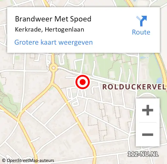 Locatie op kaart van de 112 melding: Brandweer Met Spoed Naar Kerkrade, Hertogenlaan op 18 december 2021 10:12